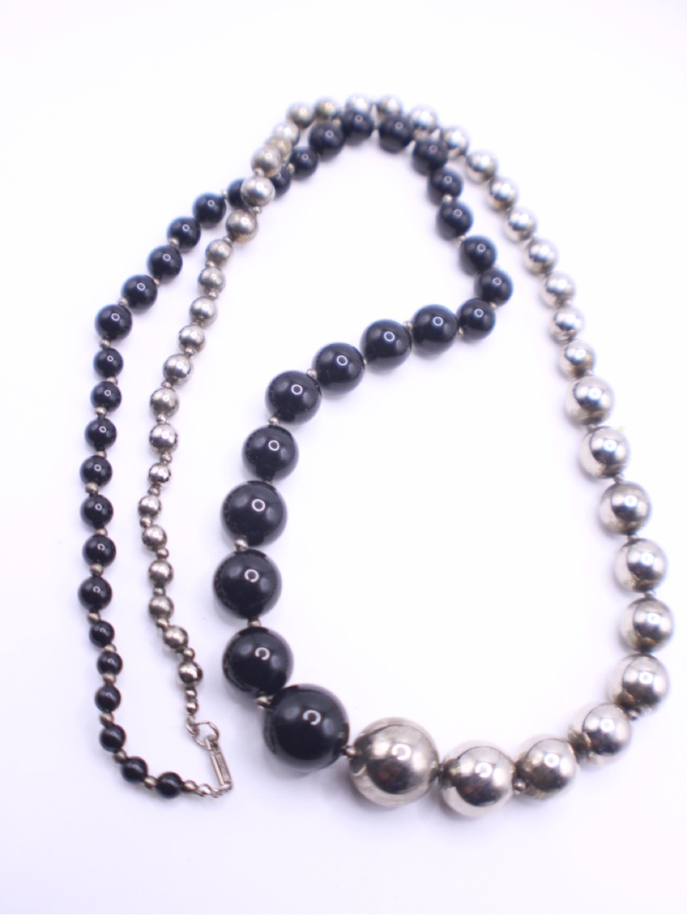 Vintage Carol Dauplaise Classic Black and Silver tone Bead Necklace 40โ